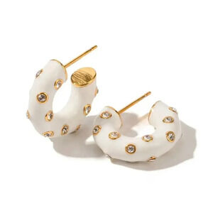 Stainless Steel Enamel Cubic Zirconia Hoop Earrings